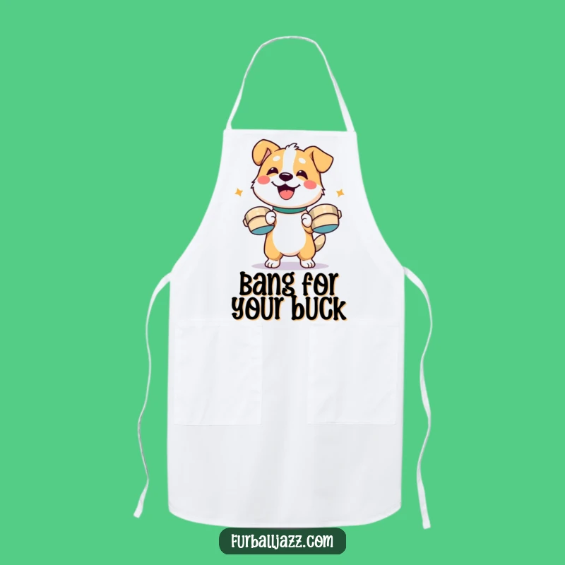 Funny Dog Cymbal Enthusiast Apron - Happy Pup Percussion Chef Funny Gift