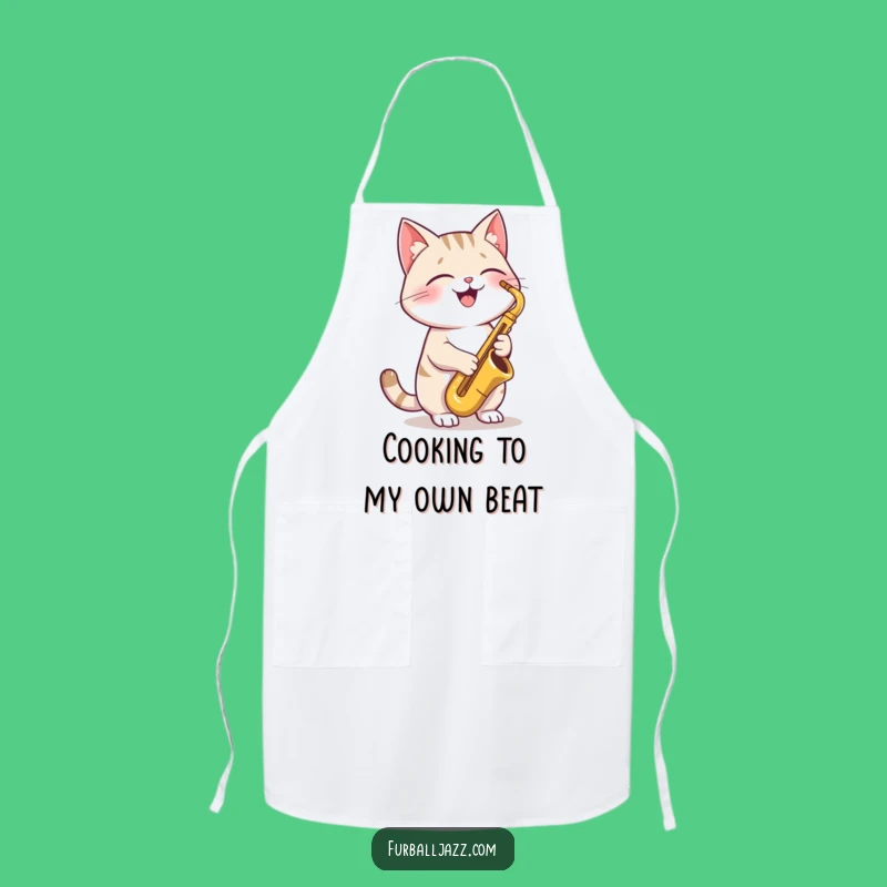 Funny Cat Saxophone Apron: Joyful Kitty Chef Wear, Cool Musician Cat Kitchen Gift, Funny Gift