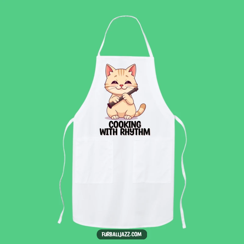 Funny Cat Clarinet Player Apron - Kitchen Melodies for Feline Music Fans