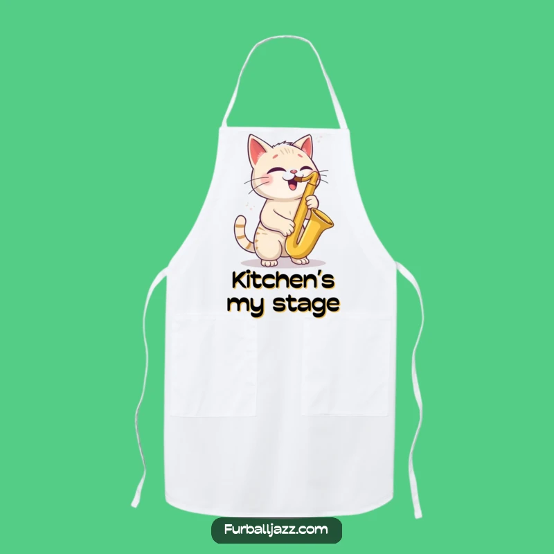Funny Cat Saxophone Apron - Cook with Cool Feline Vibes