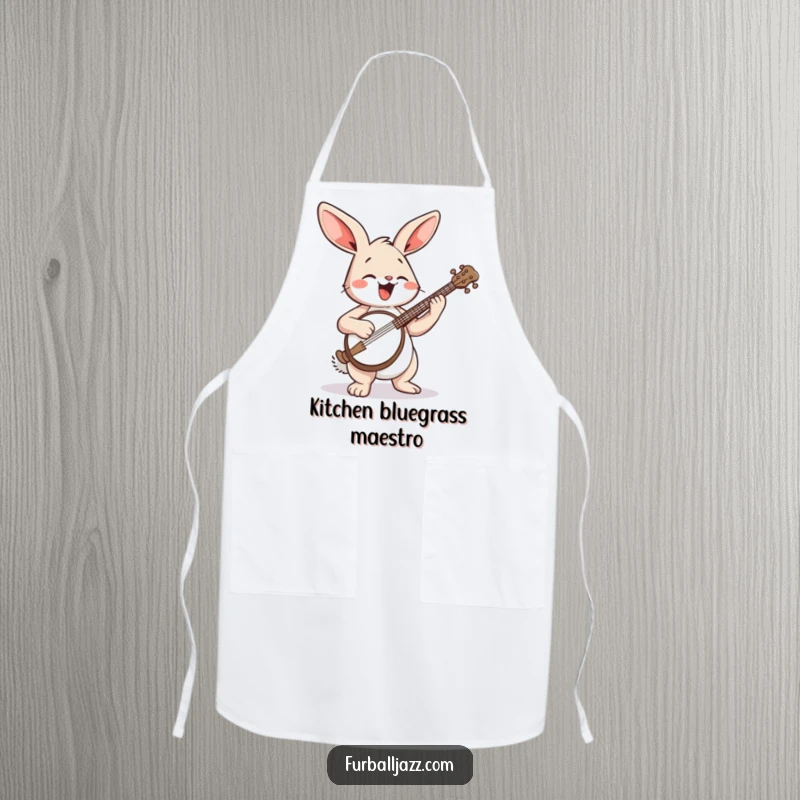 Funny Rabbit Apron: A cheerful rabbit playing a banjo while cooking, adding musical fun to the kitchen.