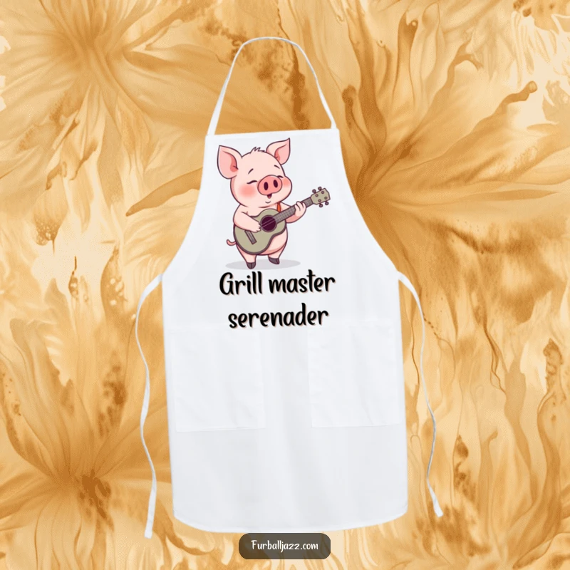 Funny Pig Ukulele Apron: A cheerful pig playing a ukulele while cooking, adding musical fun to the kitchen.