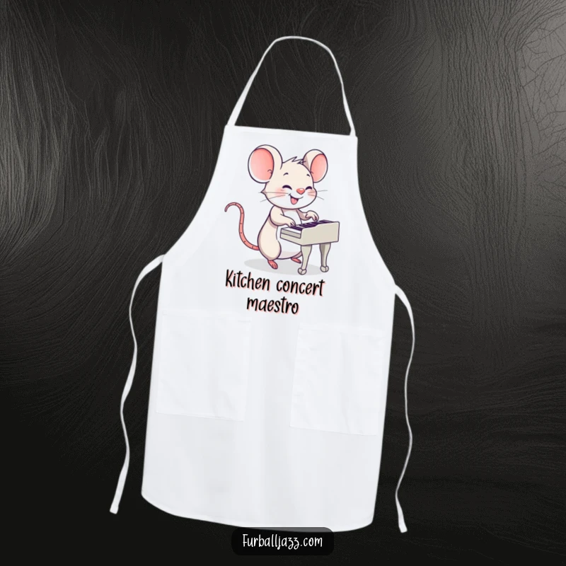 Funny Mouse Piano Apron: A smiling mouse playing a piano while cooking, adding musical fun to the kitchen.