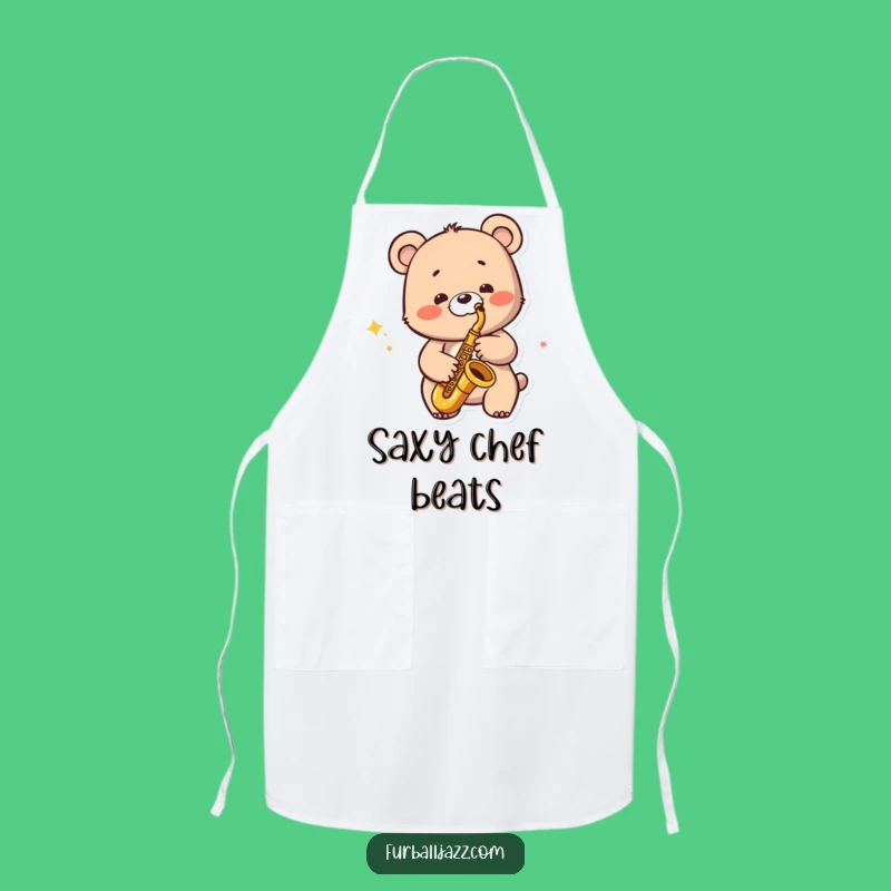 Funny Jazzy Bear Apron - Saxophone Player, Kitchen Music, Perfect Funny Gift