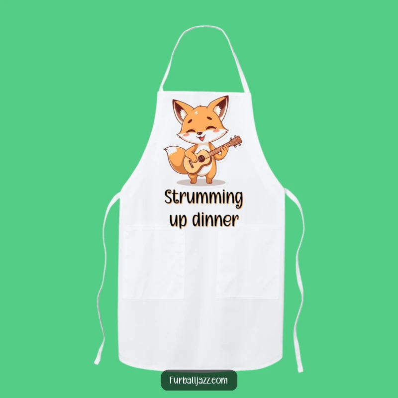 Funny Fox Guitarist Apron - Strumming Foxy Musician Chef Funny Gift