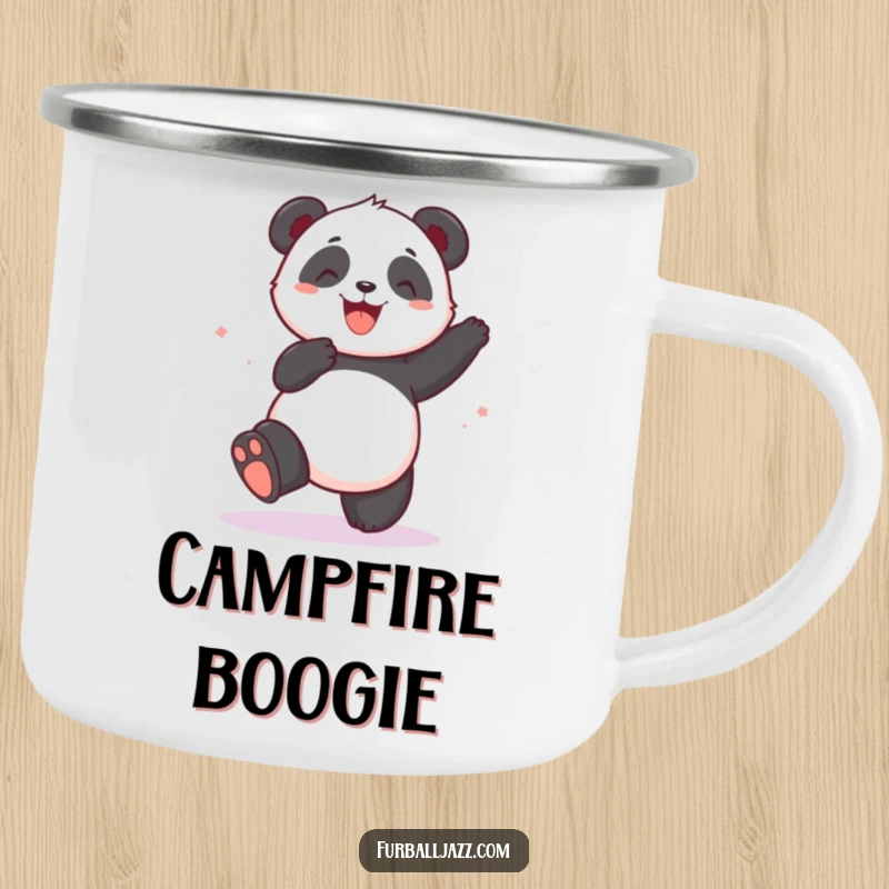 Funny panda enjoying music on a sturdy camping mug, perfect for groovy outdoor sessions, a funny gift.