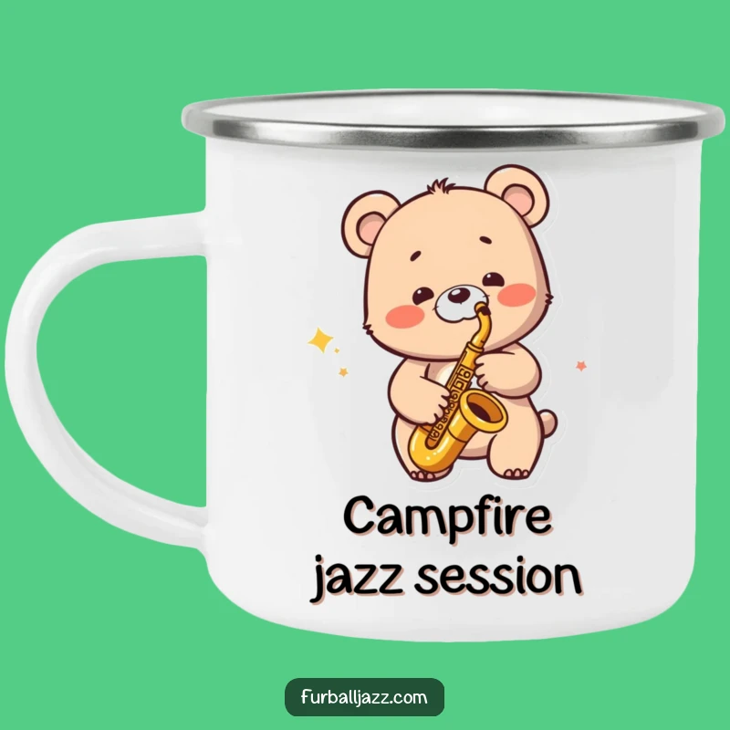 Funny Jazzy Bear Camping Mug - Durable Music, Saxophone Fun, Outdoor Funny Gift