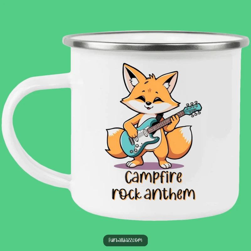 Campfire Rocker Funny Fox Guitarist Camping Mug: Sip to the Sound of Music