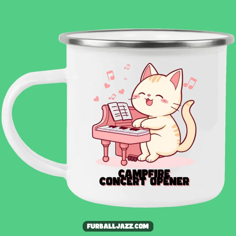Funny Cat Pianist Camping Mug: Durable Feline Musician Mug for Adventures
