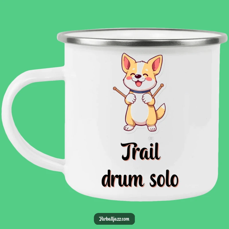 Funny Dog Drummer Camping Mug: Durable & Energetic for Outdoor Beats