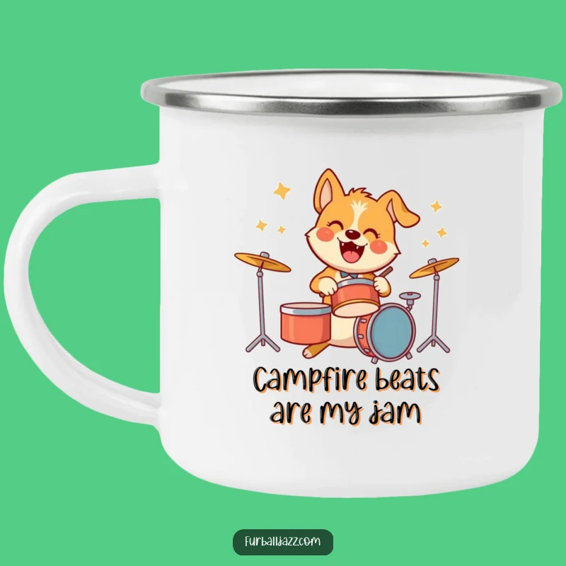 Funny Dog Drummer Camping Mug - Rock Your Outdoor Adventures!