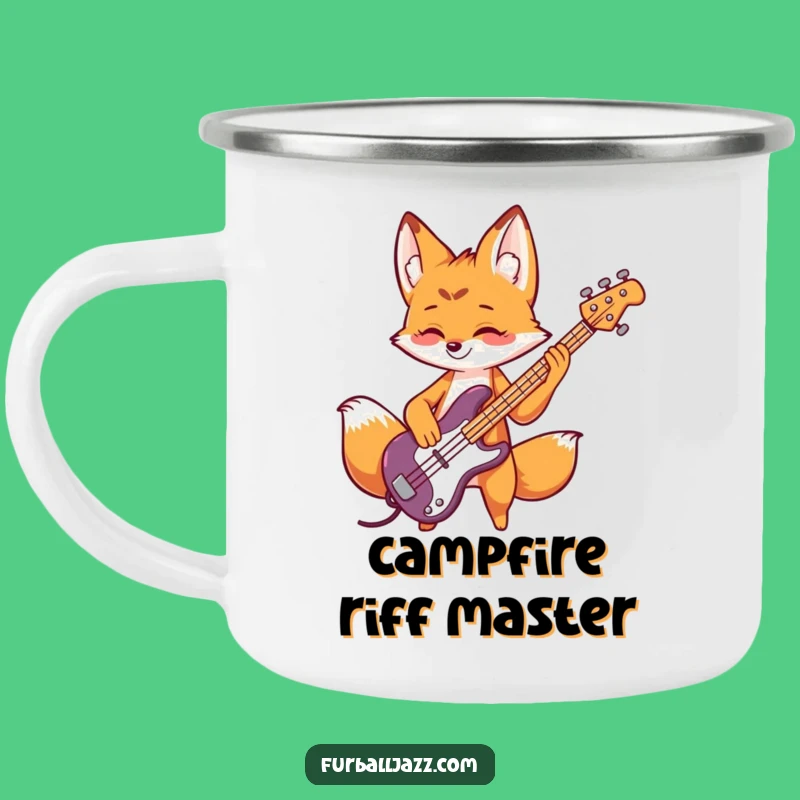 Funny Fox Bass Guitar Camping Mug: Playful Musician, Rocker Funny Gift Outdoors