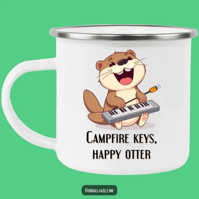 Funny Otter Keyboard Camping Mug - Enamel Musician Otter Cup, Hilarious Gift