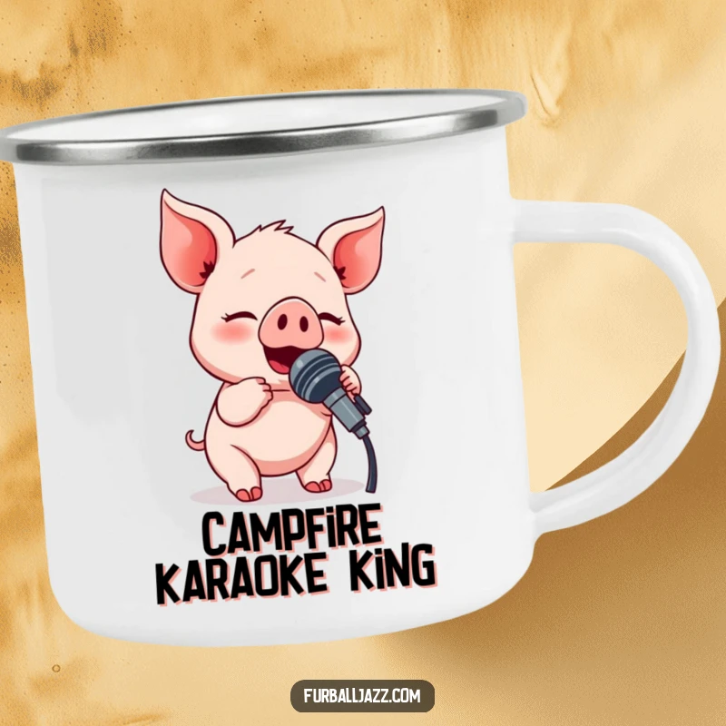 Funny piglet character belting out a tune into a microphone, designed for durable outdoor use.