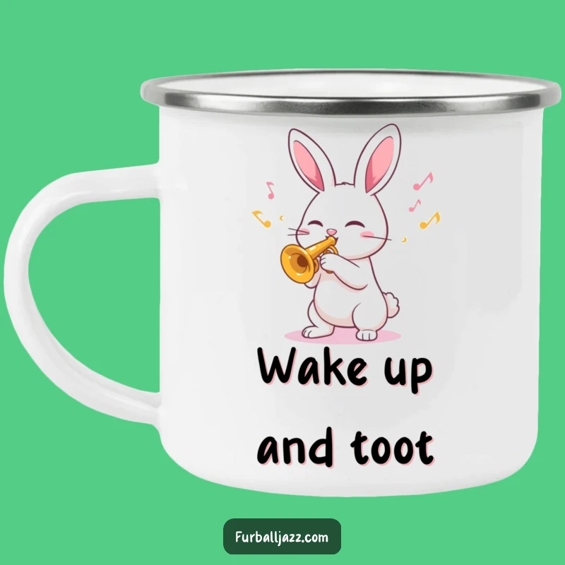Funny Rabbit Trumpet Camping Mug: Enjoy Happy Campfire Melodies Outdoors