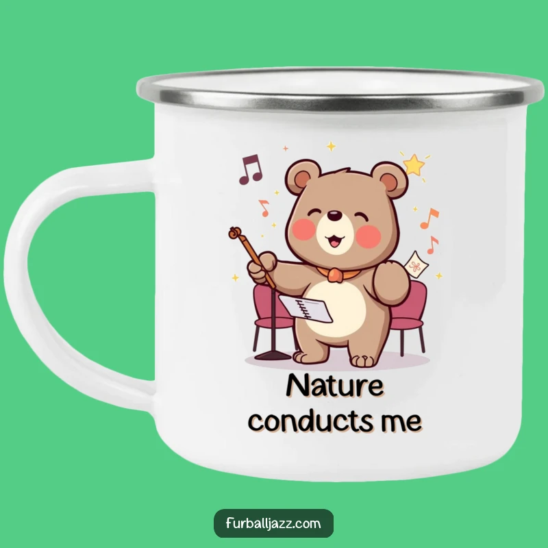 Funny Bear Conductor Camping Mug: Durable Maestro Gear, Perfect Outdoor Gift
