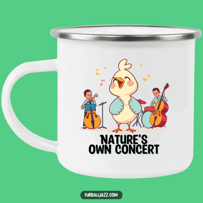Funny Bird Sings Jazz Camping Mug: Adventure with a Melodious Twist