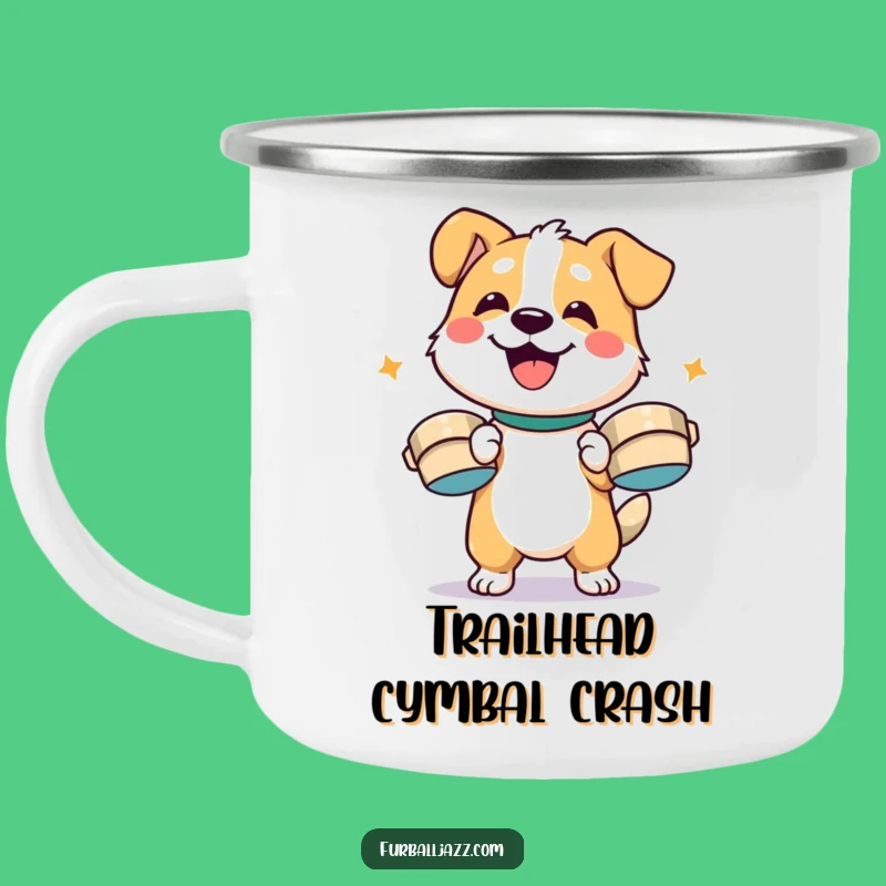 Funny Dog Cymbal Enthusiast Camping Mug - Happy Pup Percussion Outdoor Funny Gift