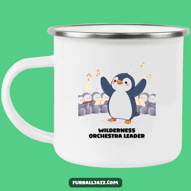 Funny Penguin Conductor Camping Mug: Symphony Under the Stars - A Funny Gift
