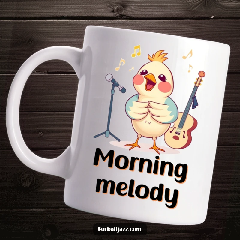 Funny cheerful bird energetically singing with a lively jazz ensemble, a whimsical musical scene.
