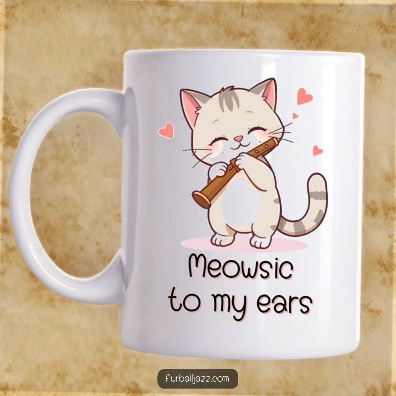Funny Cat Mug: A cool cat swaying rhythmically while playing a clarinet with a smooth, jazzy expression. Perfect funny gift.