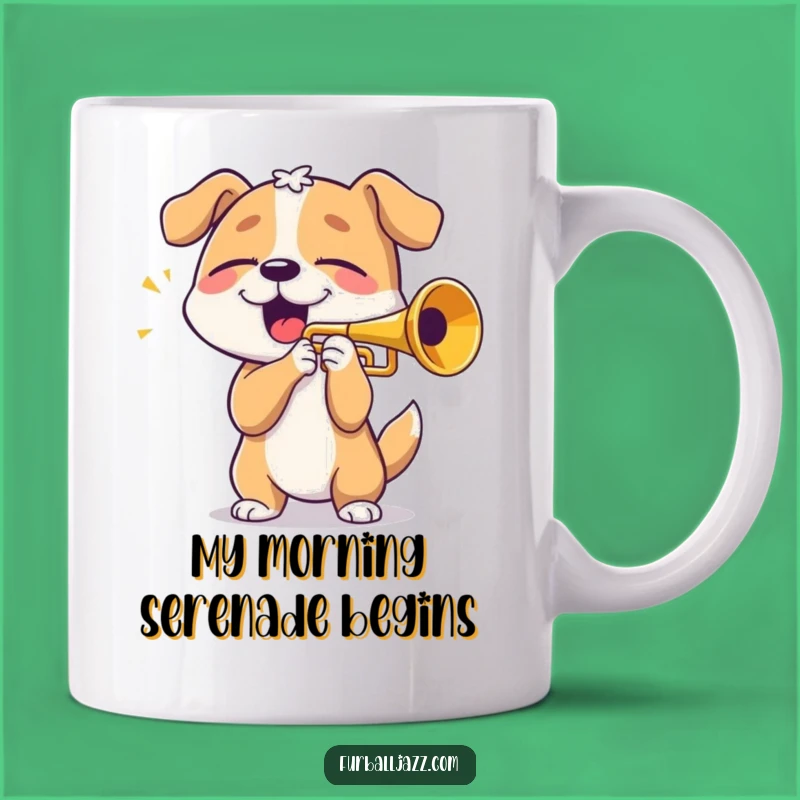 Funny Dog Trumpet Player Mug - Blissful Canine Musician Gift