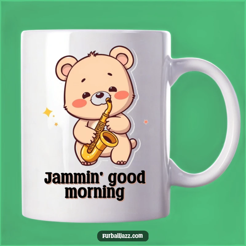 Funny Jazzy Bear Mug - Saxophone Music, Bear Smile, Perfect Funny Gift