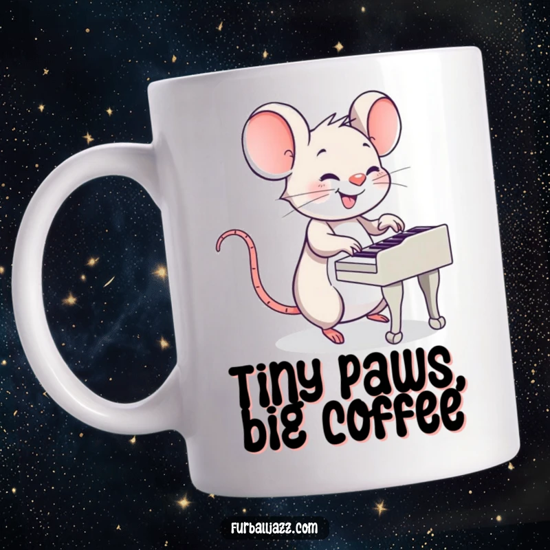 Funny Mouse Piano Mug: A smiling mouse playing a piano with tiny paws, surrounded by musical notes.