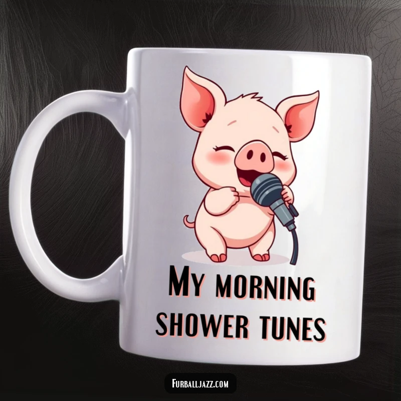 Funny piglet character happily singing into a microphone, a delightful and humorous design for music enthusiasts.