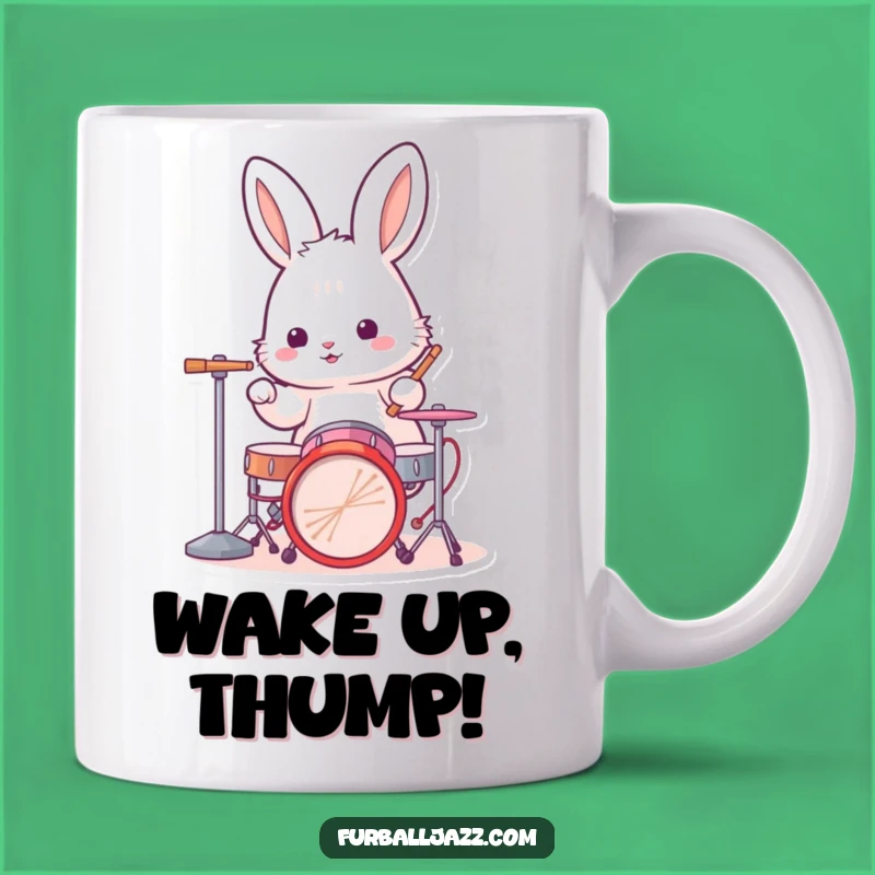 Funny Rabbit Drummer Mug: Rhythmic Bunny Beats, Perfect Funny Gift
