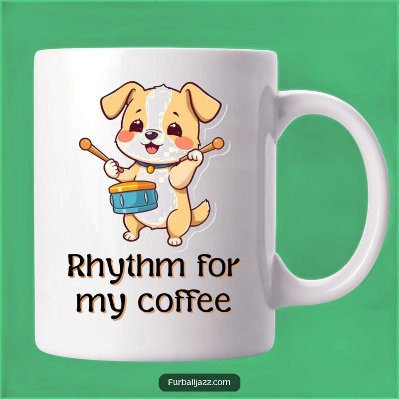 Funny Dog Drummer Mug - Barking Beats & Coffee Fun Gift