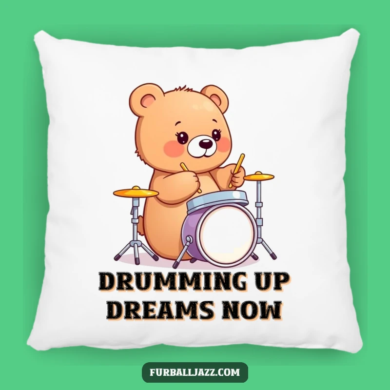 Funny Bear Cub Drummer Pillow - Cozy Rhythm Comfort Gift