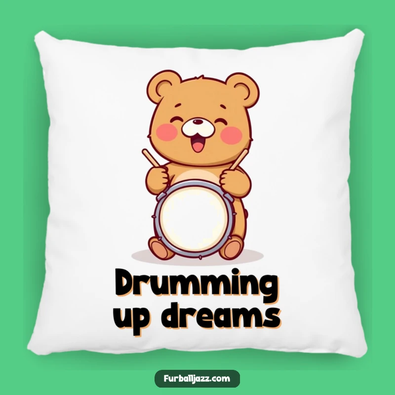 Funny Bear Drummer Pillow - Rocking Grizzly Musician Cozy Funny Gift