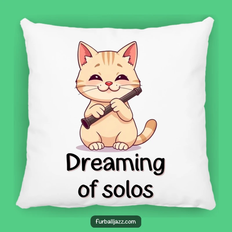 Funny Cat Clarinet Player Pillow - Cozy Feline Musician Comfort