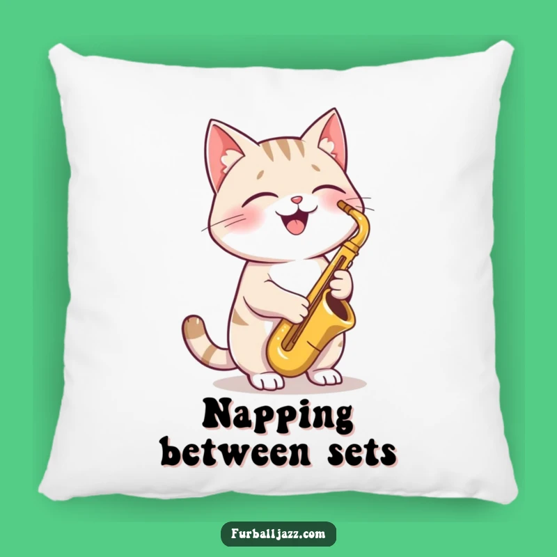 Funny Cat Saxophone Pillow: Soft Joyful Kitty Cushion, Cool Jazz Cat Decor, Funny Gift