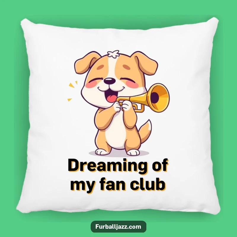 Funny Dog Trumpet Player Pillow - Cozy Musician Comfort Gift