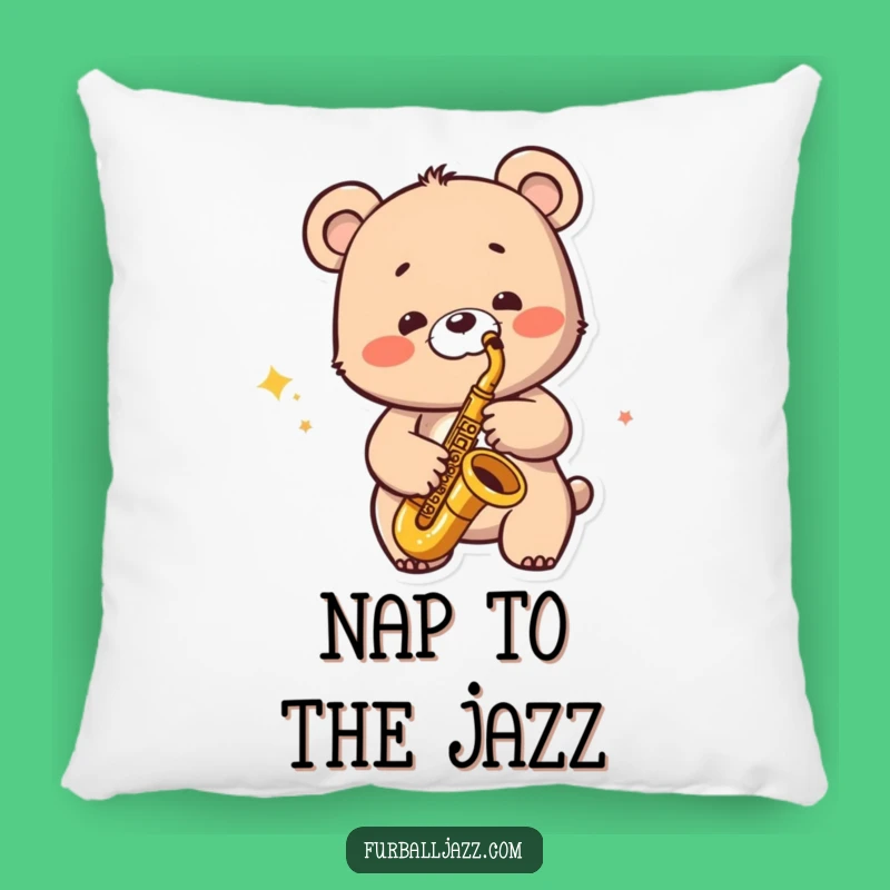 Funny Jazzy Bear Pillow - Soft Music, Saxophone Comfort, Cozy Funny Gift
