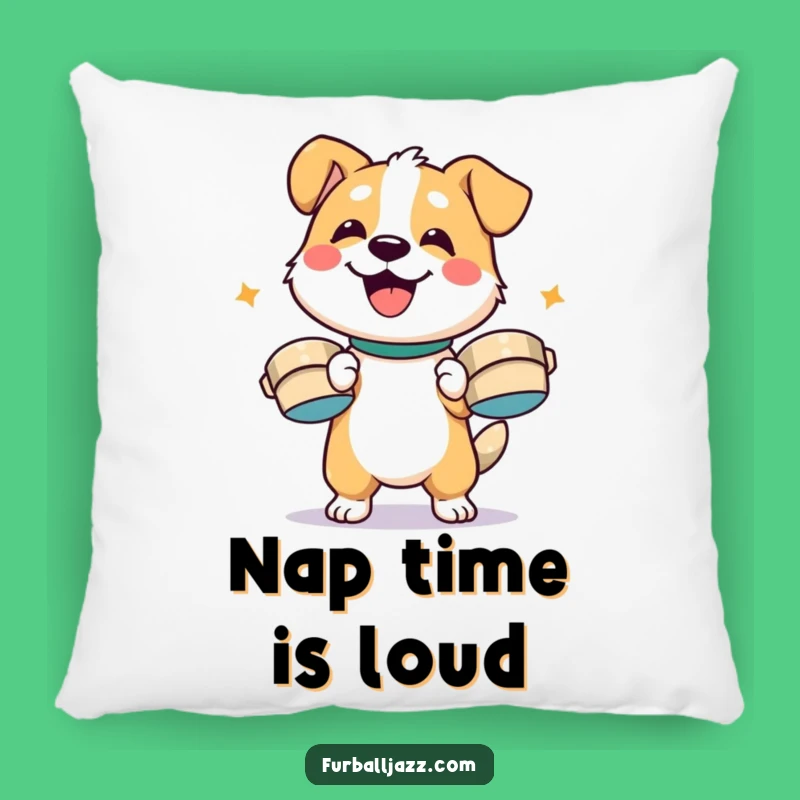 Funny Dog Cymbal Enthusiast Pillow - Happy Pup Percussion Cozy Funny Gift