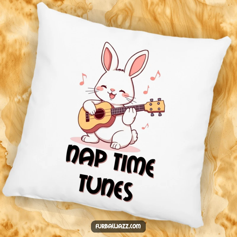 Funny Rabbit Ukulele Pillow featuring a plush, happy bunny playing a small ukulele, perfect for adding comfort and humor.