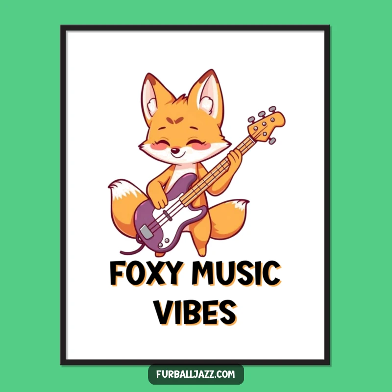 Funny Fox Bass Guitar Digital Art: Playful Musician, Instant Funny Gift Download