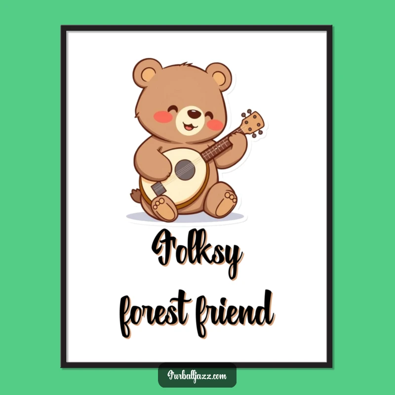 Funny Bear Banjo Digital Art: Cheerful Wall Decor for Instant Smiles