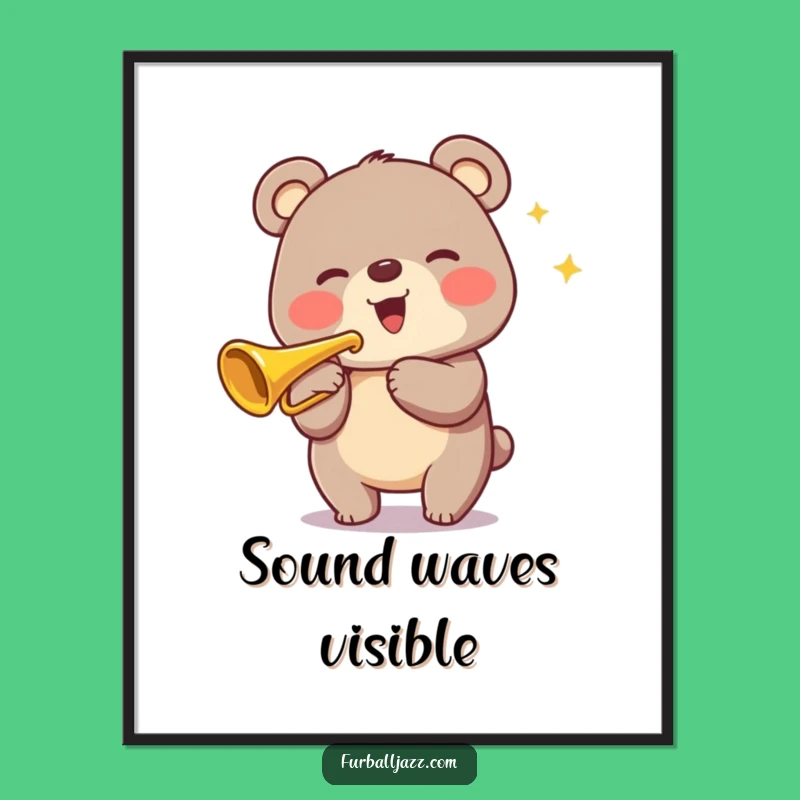 Funny Bear Trumpet Digital Art Print: Instant Download, Jazzy Character, Great Gift
