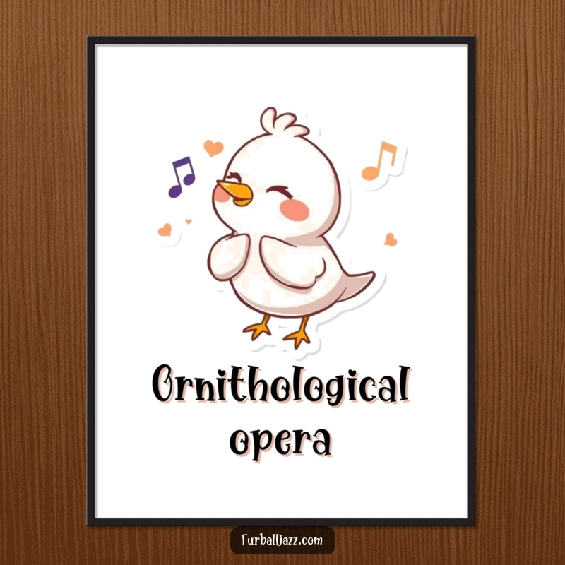 Funny Bird Flute Digital Art Print, featuring a bird character happily fluting a cheerful melody, perfect for humorous wall decor.