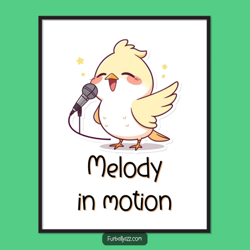 Funny Bird Microphone Digital Art Print: Instant Download, Joyful Singer, Great Gift