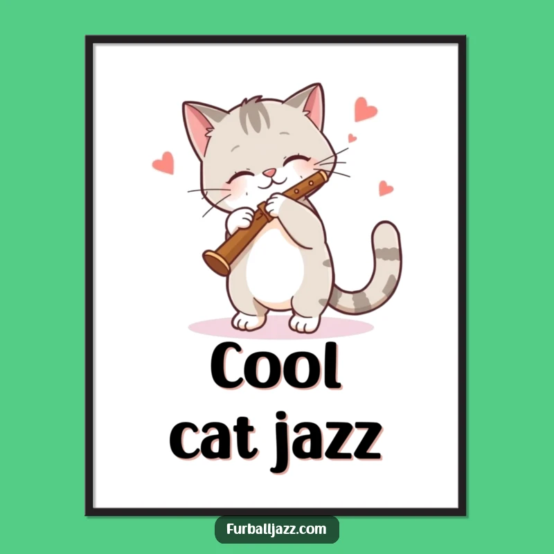 Funny Cat Clarinet Digital Art - Jazzy Feline Instant Download for Decor