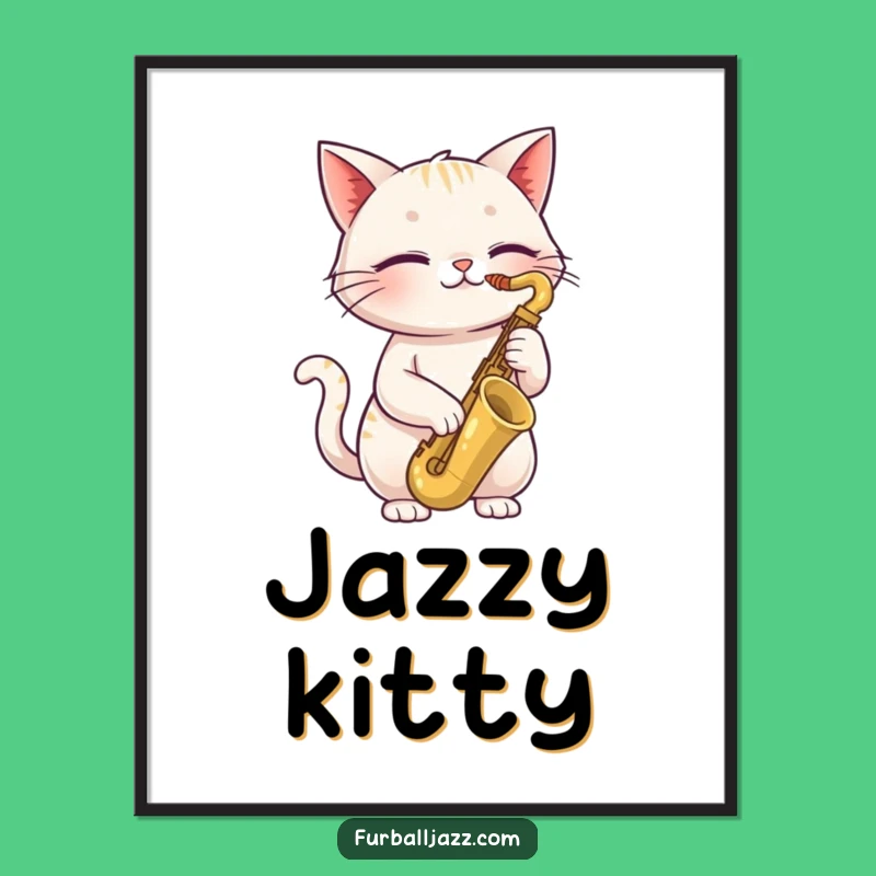 Funny Cat Saxophone Digital Art: Instant Download of Cool Feline Jazz