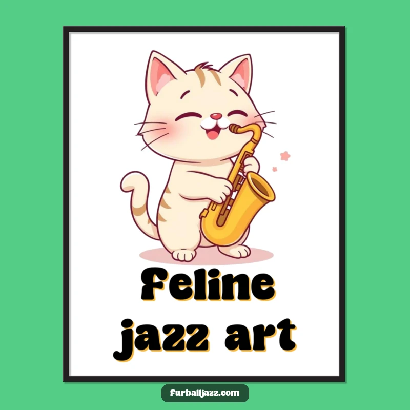 Funny Cat Saxophone Digital Art - Instant Jazzy Pet Print, Gift