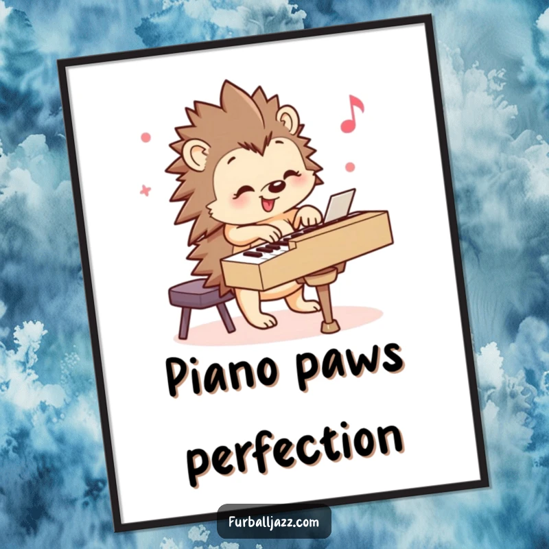 Funny Hedgehog Digital Art: A smiling hedgehog playing a piano with cheerful music, perfect for immediate download and charming decor. Great funny gift.