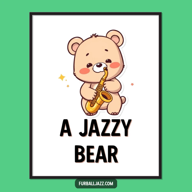 Funny Jazzy Bear Digital Art - Saxophone Solo, Bear Jazz, Printable Funny Gift