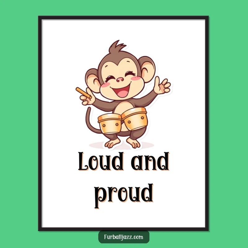 Funny Monkey Cymbal Digital Art - Hilarious Musical Primate Instant Download